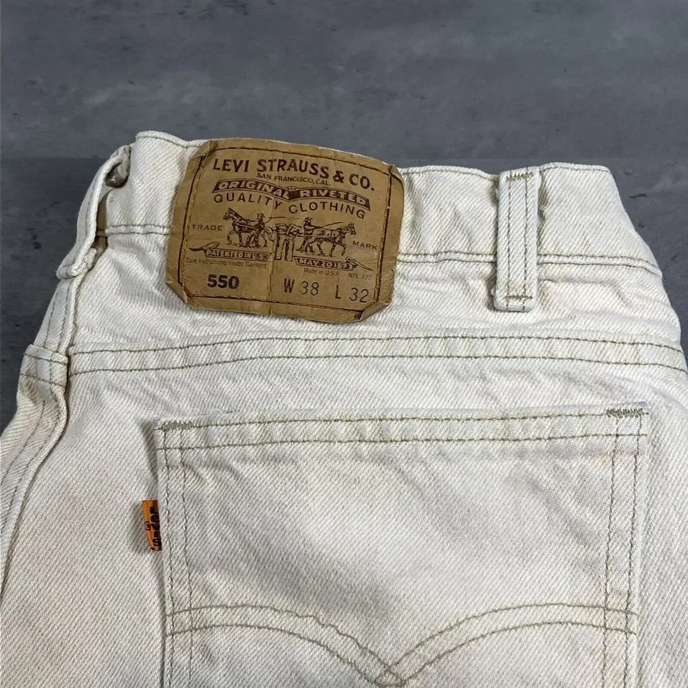 Vintage 90s Levi's 550 Khaki Jeans 38x32 Fit 35x31 Faded Denim OrangeTab Western